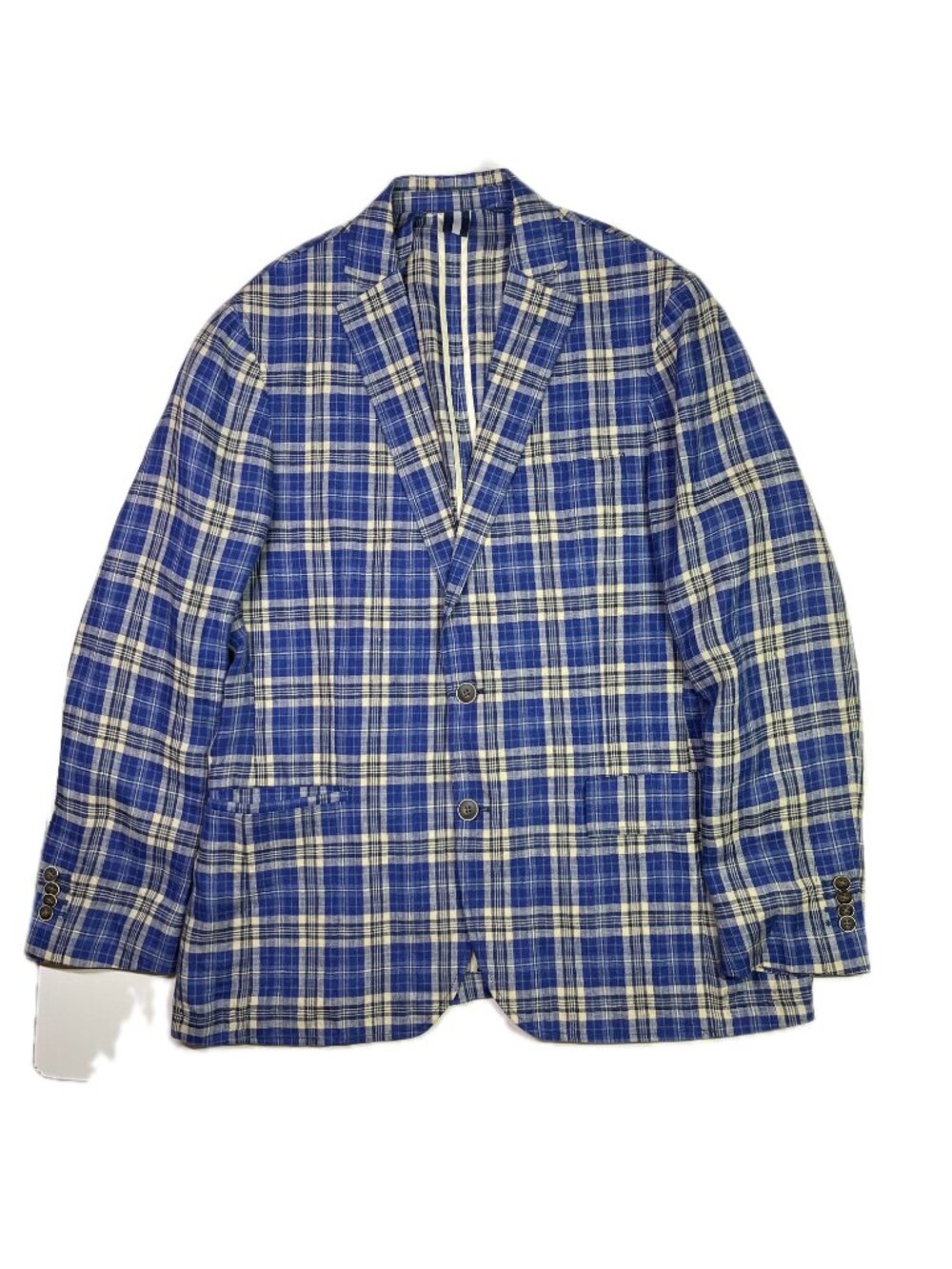Cremieux Size M Rivington Plaid Cotton Blend Blazer Jacket Blue Yellow